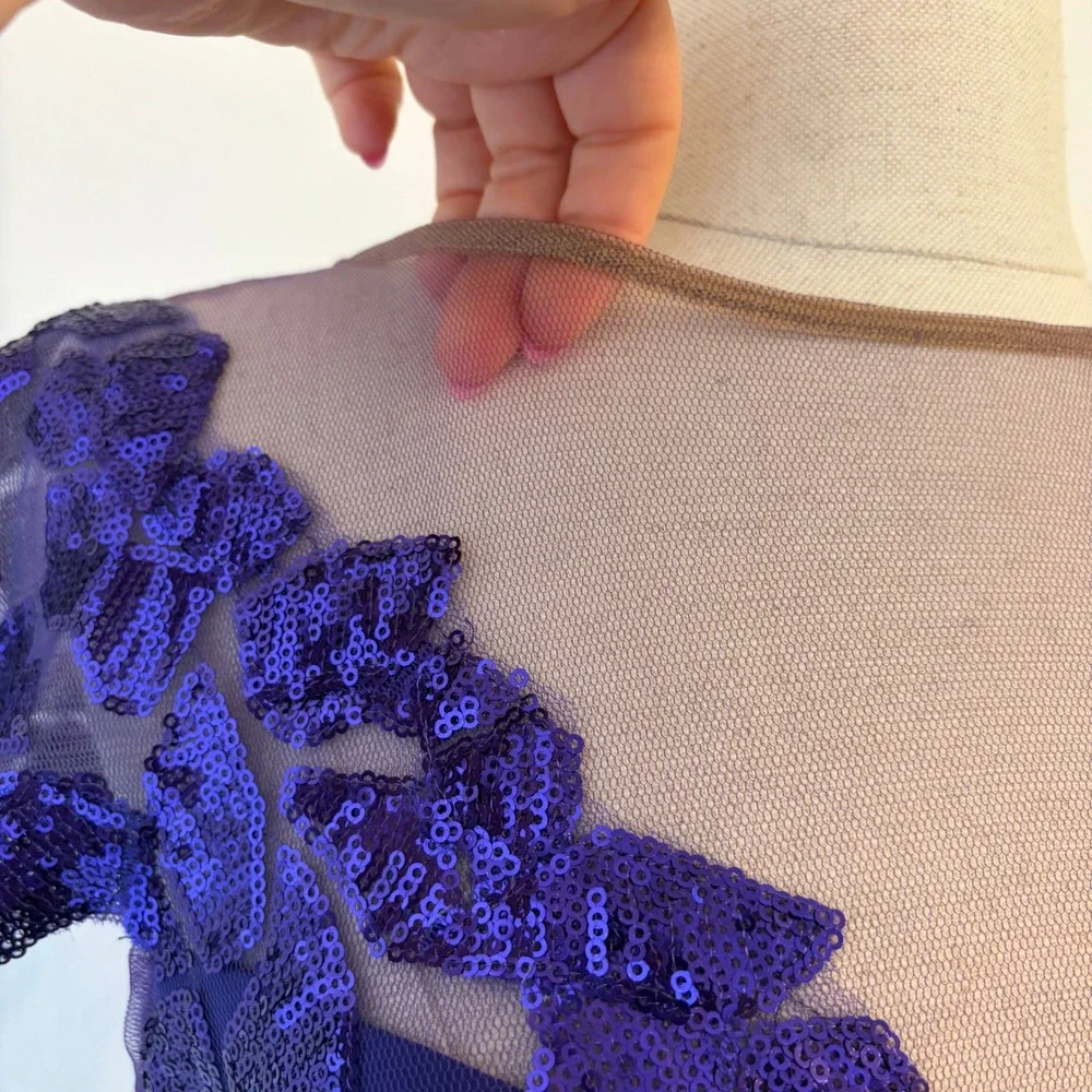 Tadashi Shoji Gown 6 Purple Sequin Illusion Mesh Formal Dress Event Gala Wedding